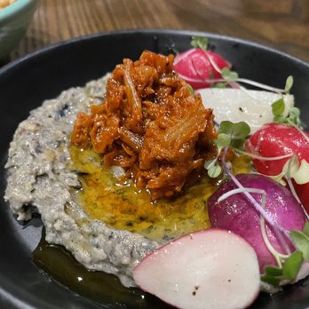 Lineage - Black Sesame Hummus $15.00 Kimchee relish, local radish, One-Ton Chips Aug 20, 2021 - Asian Fusion Near Me - Wailea, Hawaii Lineage - Black Sesame Hummus $15.00 Kimchee relish, local radish, One-Ton Chips Aug 20, 2021 - Asian Fusion Near Me - Wailea, Hawaii