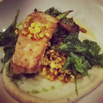 PinPoint Restaurant - My tile fish was amazing with mashed potatoes, a creamy sauce, charred arugula, mushrooms and corn. Yummy! - New American Near Me - Wilmington, North Carolina PinPoint Restaurant - My tile fish was amazing with mashed potatoes, a creamy sauce, charred arugula, mushrooms and corn. Yummy! - New American Near Me - Wilmington, North Carolina