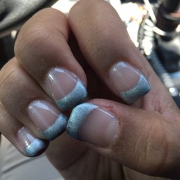 The nails I left with, note the dried blood and the dry hands (normally leave with moisturized hands)...no pink gel The nails I left with, note the dried blood and the dry hands (normally leave with moisturized hands)...no pink gel