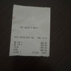 Roy Tweedy’s Old Fashioned Butcher Shop - Receipt