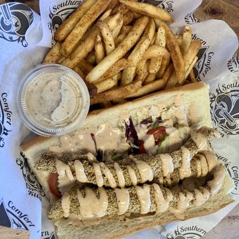 Southern Comfort Kitchen - Catfish po boy with Cajun fries. - Southern Near Me - Castro Valley, California Southern Comfort Kitchen - Catfish po boy with Cajun fries. - Southern Near Me - Castro Valley, California