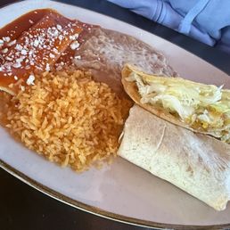 Chicken taco, cheese enchilada, and chicken burrito