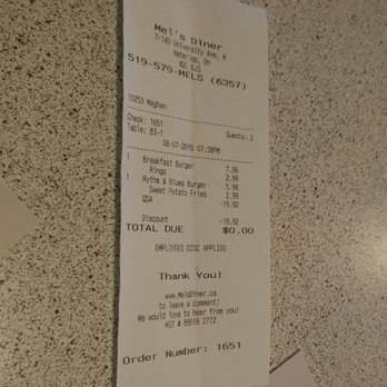 Mel's Diner - Meal was given for free due to a ridiculously long wait time for burgers - Diners Near Me - Waterloo, Ontario