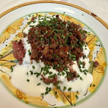 Gloria - TARTARE CON PUTTANESCA CHIMICHURRI - beef tartare, capers, cucumber, Greek yogurt, anchovies, chimichurri, olives, sun-dried tomatoes - Italian Near Me - London, XGL Gloria - TARTARE CON PUTTANESCA CHIMICHURRI - beef tartare, capers, cucumber, Greek yogurt, anchovies, chimichurri, olives, sun-dried tomatoes - Italian Near Me - London, XGL