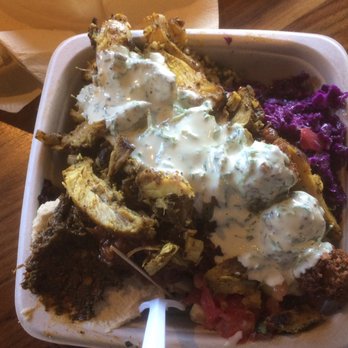 Gotta Eatta Pita - Half & half bowl, very difficult to eat from but lots of chicken - Mediterranean Near Me - Pleasanton, California