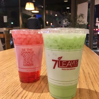 7 Leaves Cafe - Strawberry Hibiscus Tea and Mung Bean Milk Tea - Coffee & Tea Near Me - Cypress, California