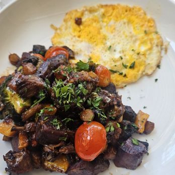 Noble Rotisserie - Short rib hash with eggs over well - Chicken Shop Near Me - Long Beach, California