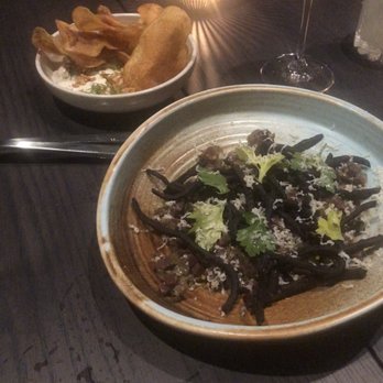 Published on Main - Chips and dip (top) so good we ordered 2  Bison tartare (bottom) my least favourite - Tapas/Small Plates Near Me - Vancouver, British Columbia