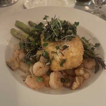 The Tarratine - Halibut dinner entrée. - New American Near Me - Bangor, Maine