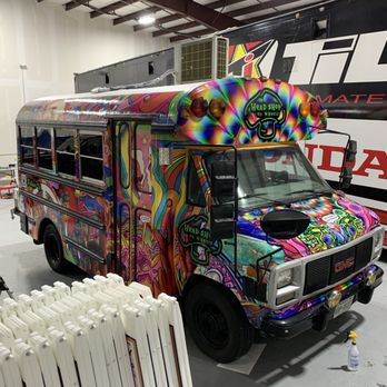 Head Shop On Wheels - Short bus getting wrapped - Head Shops Near Me - Austin, Texas