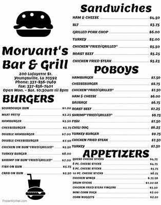 Menu photo 3 Morvant's Bar & Grill Youngsville, LA