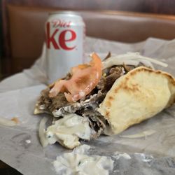 Indy gyros - Lamb gyro with a diet coke.