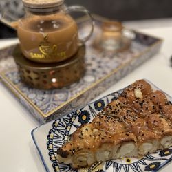 Sana'a Cafe - Honeycomb bread and chai tea