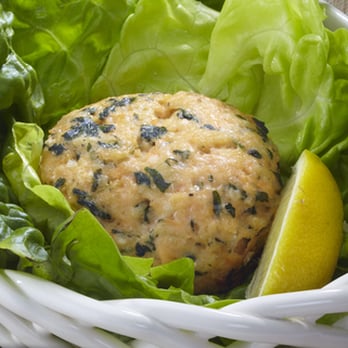 Chowder Factory - Spinach & Feta Salmon Burger great on the grill. - Seafood Markets Near Me - Lowell, Massachusetts Chowder Factory - Spinach & Feta Salmon Burger great on the grill. - Seafood Markets Near Me - Lowell, Massachusetts