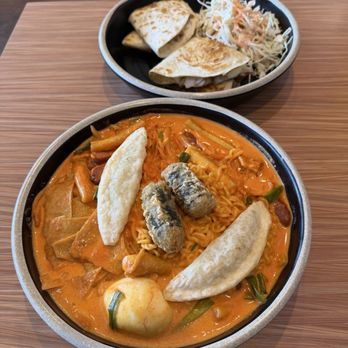 Pocha Eats - Rose Tteokbokki with ramen and Marinated Chicken Quesadilla. - Korean Near Me - Cerritos, California