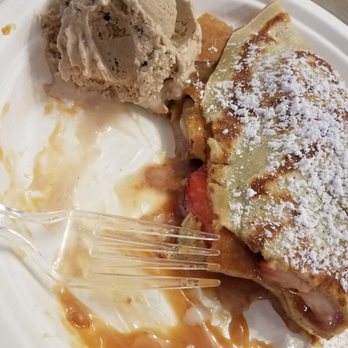 Baja Ice Cream - Crepe with Caramel and Lechera (condensed milk) and a scoop of Chongos ice cream - Desserts Near Me - Fairfield, California Baja Ice Cream - Crepe with Caramel and Lechera (condensed milk) and a scoop of Chongos ice cream - Desserts Near Me - Fairfield, California