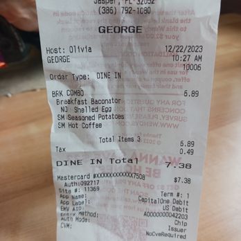 Wendy's - the receipt for george - Burgers Near Me - Hilliard, Florida