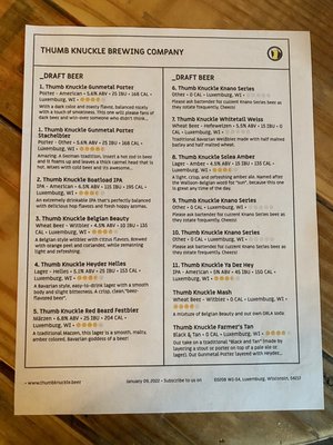 Menu photo 3 Thumb Knuckle Brewing Company Luxemburg, WI Menu photo 3 Thumb Knuckle Brewing Company Luxemburg, WI