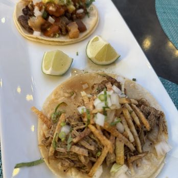 Vee Vee - Al pastor (top) and pollo (bottom) tacos - Latin American Near Me - Jamaica Plain, Massachusetts