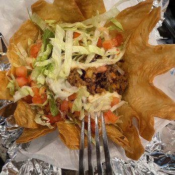 El Pueblito Mexican Grill #2 - Beef taco salad in all its glory. Include the fork for scale. - Mexican Near Me - Evanston, Illinois