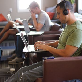 Workzones - Wear headphones to stay uber-focused! Taken pre-covid. - Shared Office Spaces Near Me - Santa Barbara, California Workzones - Wear headphones to stay uber-focused! Taken pre-covid. - Shared Office Spaces Near Me - Santa Barbara, California