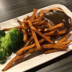 World of Beer - Salmon with IPA glaze, sweet potato fried, & steamed broccoli.