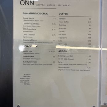 ONN Coffee - Menu - Coffee & Tea Near Me - Costa Mesa, California ONN Coffee - Menu - Coffee & Tea Near Me - Costa Mesa, California