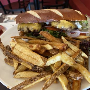 Earth Bistro Cafe - Roman burger with ham on the side Fries are excellent! - Vegan Near Me - Cleveland, Ohio