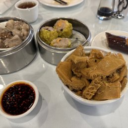 Pork Spareribs in Black Bean Sauce, Pork Siu Mai, eggplant, and Stewed Beef Tripe Pork Spareribs in Black Bean Sauce, Pork Siu Mai, eggplant, and Stewed Beef Tripe