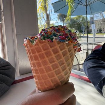Sweets & Sugars ice cream - Single scoop mint chip with waffle cone - it's huge! About $6 - Ice Cream & Frozen Yogurt Near Me - Sacramento, California Sweets & Sugars ice cream - Single scoop mint chip with waffle cone - it's huge! About $6 - Ice Cream & Frozen Yogurt Near Me - Sacramento, California