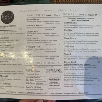 Escape root juicery - menu - Juice Bars & Smoothies Near Me - Dunedin, Florida Escape root juicery - menu - Juice Bars & Smoothies Near Me - Dunedin, Florida