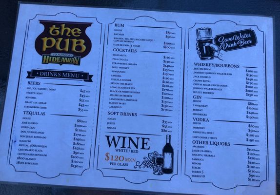 Menu photo 2 The Pub Hideaway COZUMEL, ROO Menu photo 2 The Pub Hideaway COZUMEL, ROO