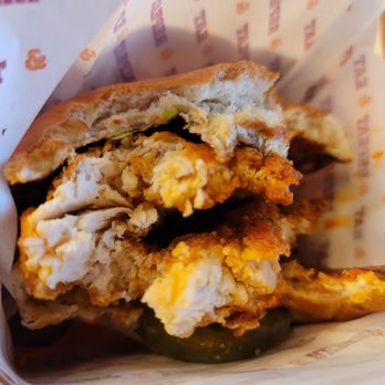 Big Chicken - My other friends' sandwich. Not sure why they can't have chicken that is thicker and fits the bun? - Burgers Near Me - Rosemont, Illinois