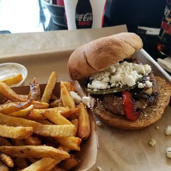 That One Spot Burger - Turkey burger on wheat with feta, caramelized onions & roasted peppers. - Burgers Near Me - Ocoee, Florida That One Spot Burger - Turkey burger on wheat with feta, caramelized onions & roasted peppers. - Burgers Near Me - Ocoee, Florida