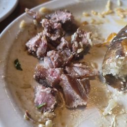 My "medium rare" 6oz top sirloin. Gristle and fat in every bite, honestly inedible. Shame because it tasted good. My "medium rare" 6oz top sirloin. Gristle and fat in every bite, honestly inedible. Shame because it tasted good.