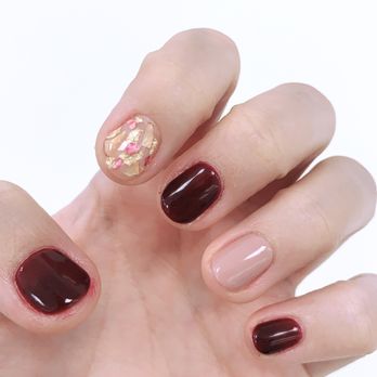 Lashlabnyc - Fall gel nails with seashells and gold foul - Eyelash Service Near Me - Flushing, New York