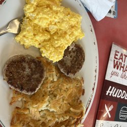 Huddle House - Eggs,cheese,Turkey sausage,hasbrowns,grits