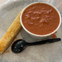 Tomato basil bisque soup. Looks chunky!