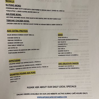 Ai Pono Cafe - Menu - Asian Fusion Near Me - Costa Mesa, California Ai Pono Cafe - Menu - Asian Fusion Near Me - Costa Mesa, California