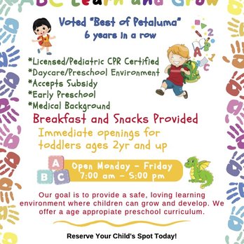ABC Learn and Grow - Ask about our discount rates for new enrollments! Offering half off first month's tuition! - Child Care & Day Care Near Me - Petaluma, California