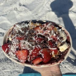 Juice Habit - Acai bowl with strawberry, banana, peanut butter, coconut, and cacao nibs