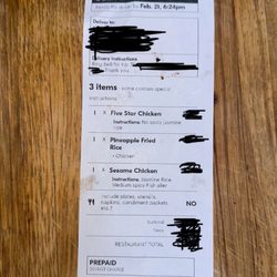 Pad Thai Restaurant - Receipt showing request.
