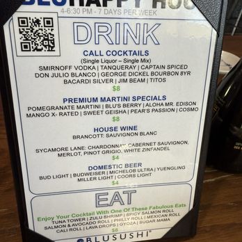 Blu Sushi - McGregor - Happy hour selection - Sushi Bars Near Me - Fort Myers, Florida Blu Sushi - McGregor - Happy hour selection - Sushi Bars Near Me - Fort Myers, Florida