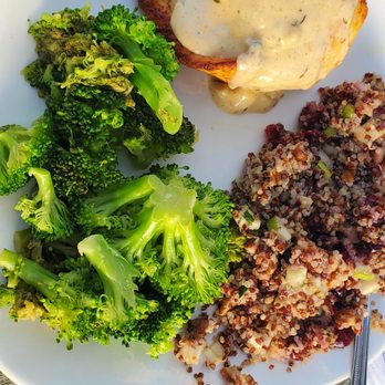 Farlow's On The Water - Stuffed flounder w/ quinoa salad & broccoli - Seafood Near Me - Englewood, Florida Farlow's On The Water - Stuffed flounder w/ quinoa salad & broccoli - Seafood Near Me - Englewood, Florida