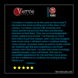 Verve Studios - Thank you Onella!  We love what we do and are so glad you are a part of the studio!  We're excited to see what's next for you!
