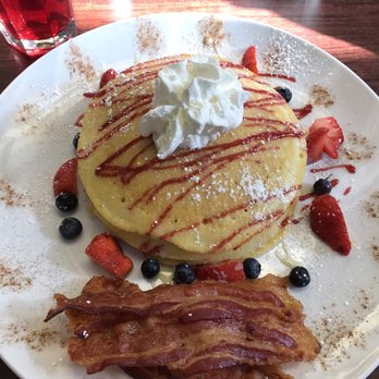 Centro America Cafe - Loaded Pancakes with Side of perfect bacon - Breakfast & Brunch Near Me - Hudson, Massachusetts Centro America Cafe - Loaded Pancakes with Side of perfect bacon - Breakfast & Brunch Near Me - Hudson, Massachusetts