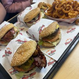 4 burgers and large curly fries