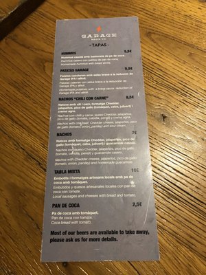 Menu photo 2 Garage Beer Co Barcelona, B