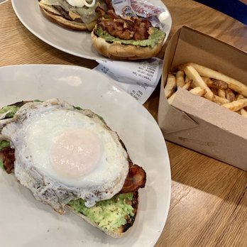 B.GOOD - Bacon cheese burger, avocado toast, and french fries. - Burgers Near Me - Boston, Massachusetts B.GOOD - Bacon cheese burger, avocado toast, and french fries. - Burgers Near Me - Boston, Massachusetts