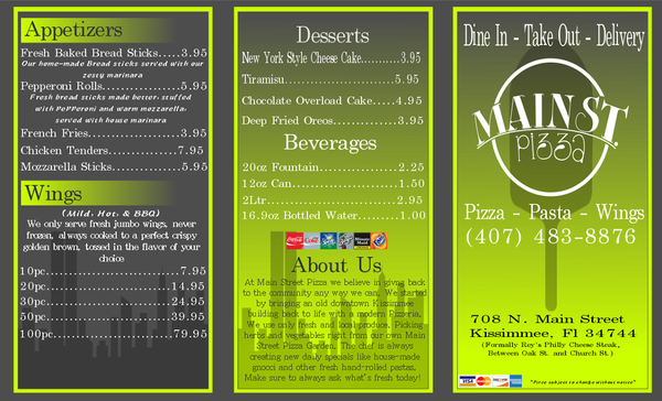 Menu photo 8 Main Street Pizza Kissimmee, FL Menu photo 8 Main Street Pizza Kissimmee, FL